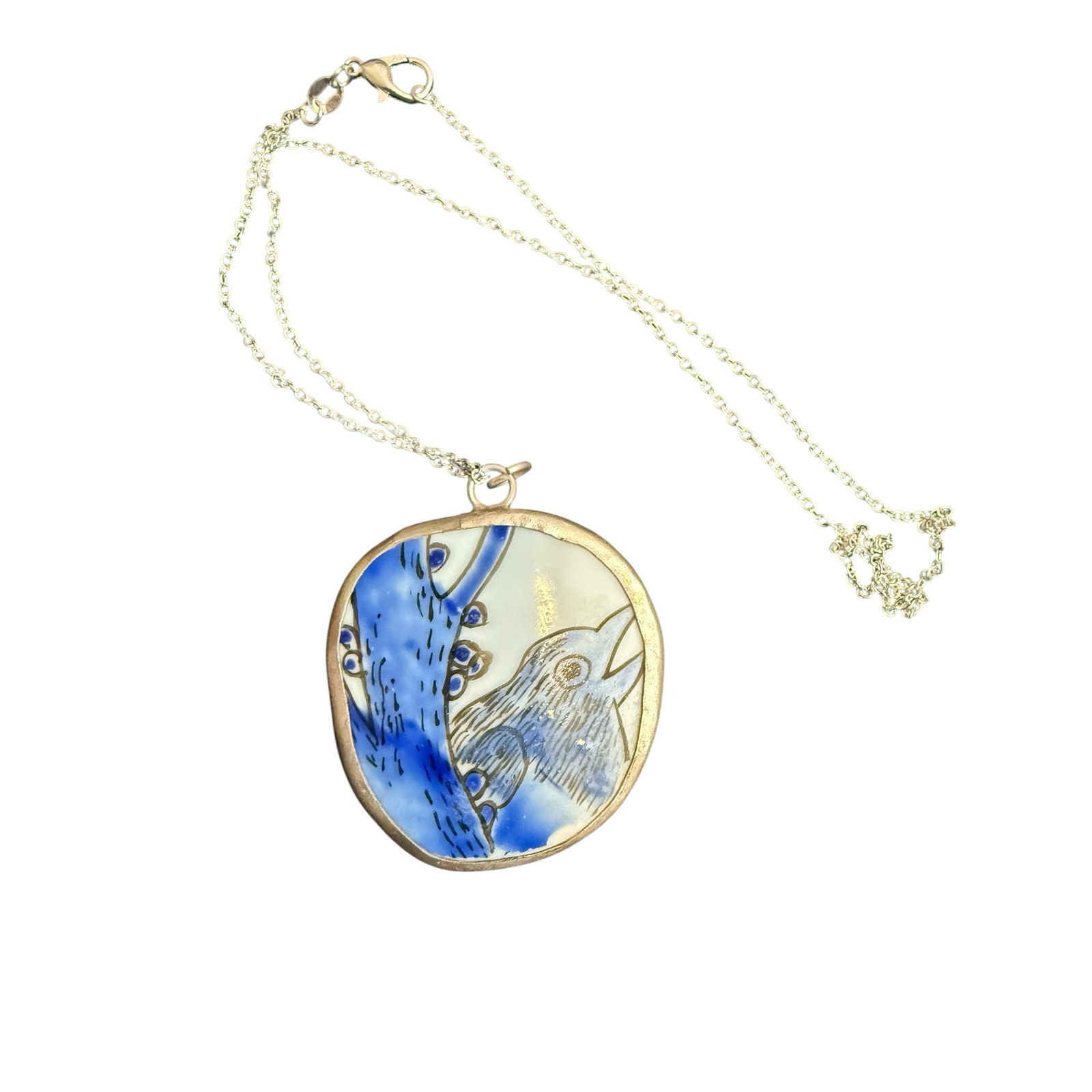 Porcelain Bird Pendant Necklace 45$